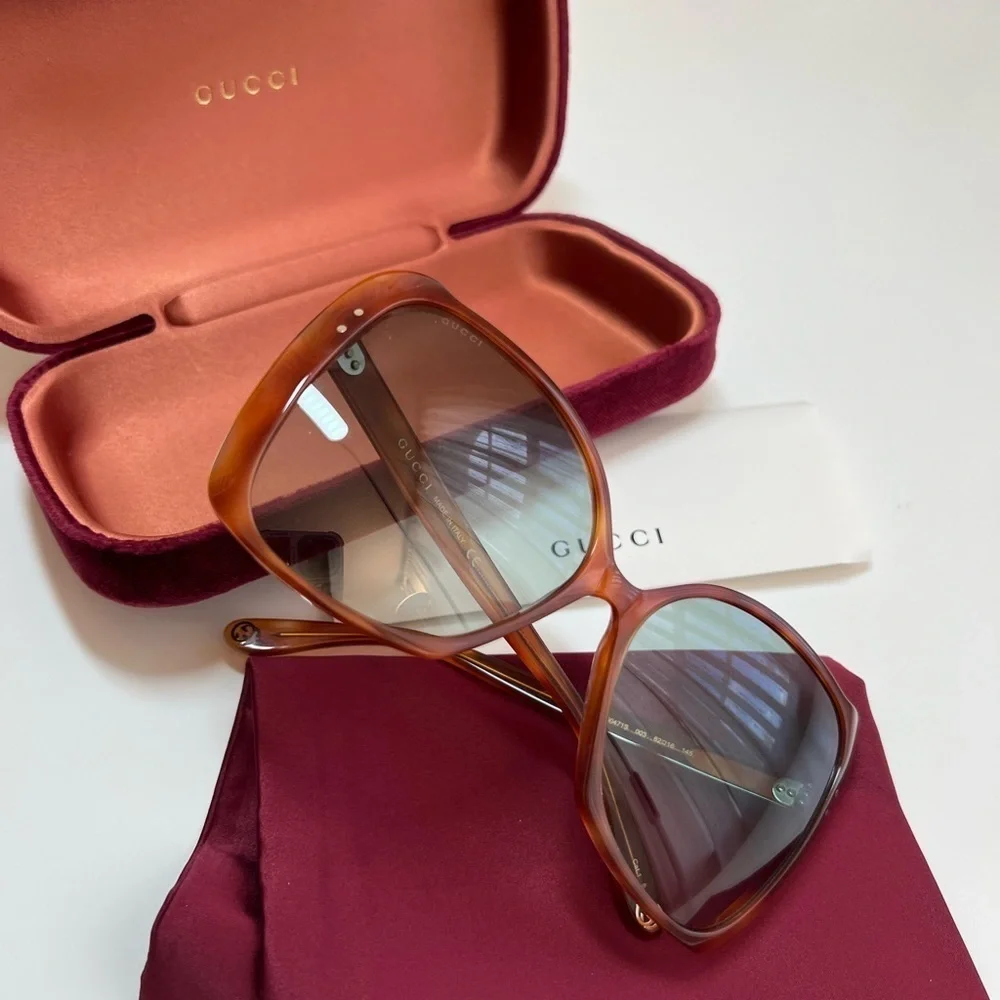 Gucci Havana Brown / Green Butterfly Shape Sunglasses